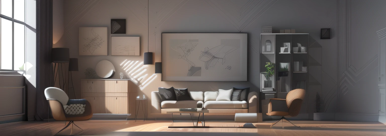 render 3d, hight quality , neo classic style, a sketch of a living room with a sofa and a coffee table, interior architecture view, sketch illustration, stock illustration, interior background art, interior design background, interior design details, interior design architecture, architectural sketch, sketch style, high quality sketch, high quality sketch art, sketch black and white colors, line work concept art, furniture design sheet,