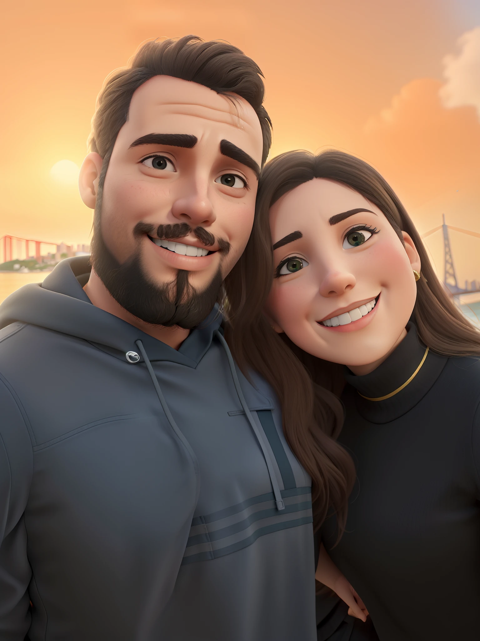 Um casal apaixonado em Lisboa com o Rio Tejo ao fundo