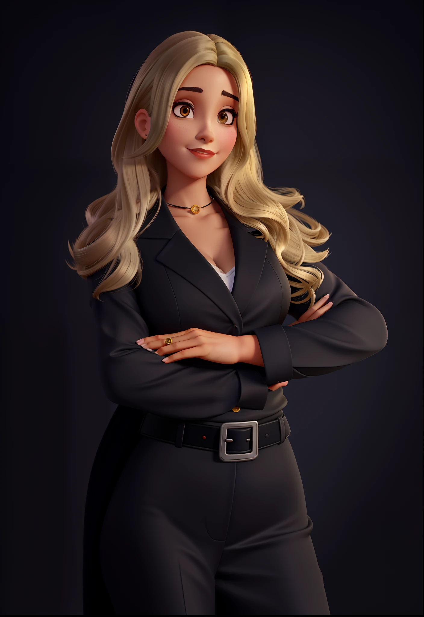 Mulher loira, cabelo amarelo, terno preto, Business Executive, batom vermelho, alta qualidade
