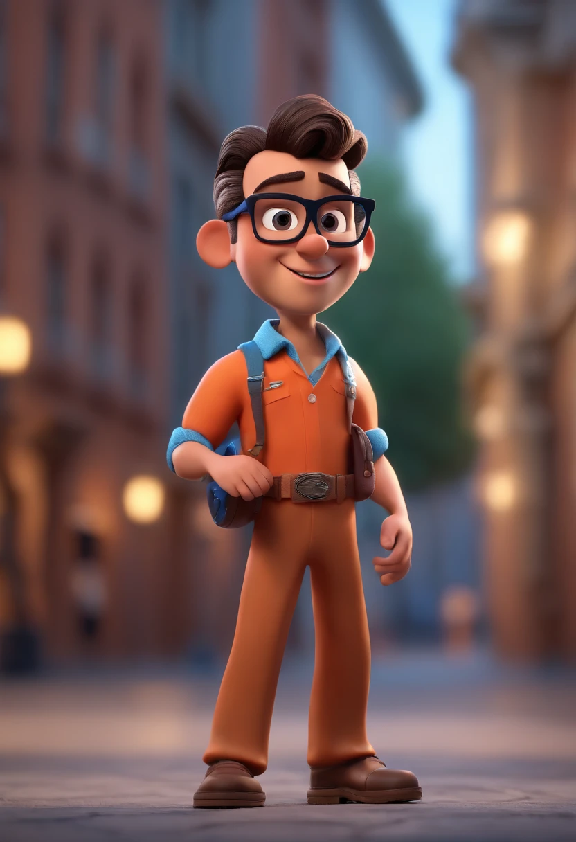 Cartoon character of a man with black glasses and a blue shirt, animation character, Caractere estilizado, animation style rendering, 3D estilizado, Arnold Maya render, 3 d render stylized, toon render keyshot, Personagem 3D, Personagem 3D, 3d rendering stylized, 3 d character render, personagem de desenho animado, Personagem de close up, Pose de personagem,  (Estilo Pixar) (master part:1.2) (Bokeh) (best quality) (pele detalhada) (textura detalhada) (8k) (argila) (Cinematic lighting) (foco nítido