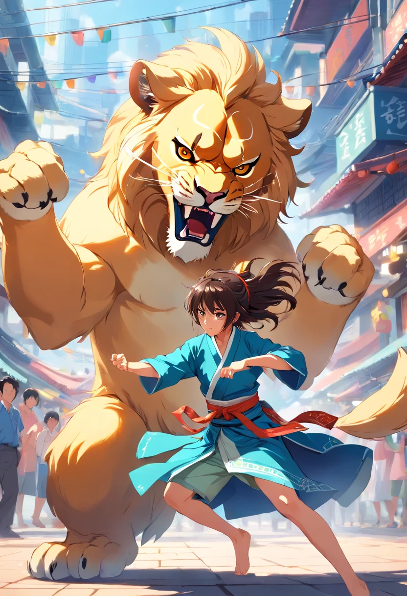 Martial arts action,Lion head dance