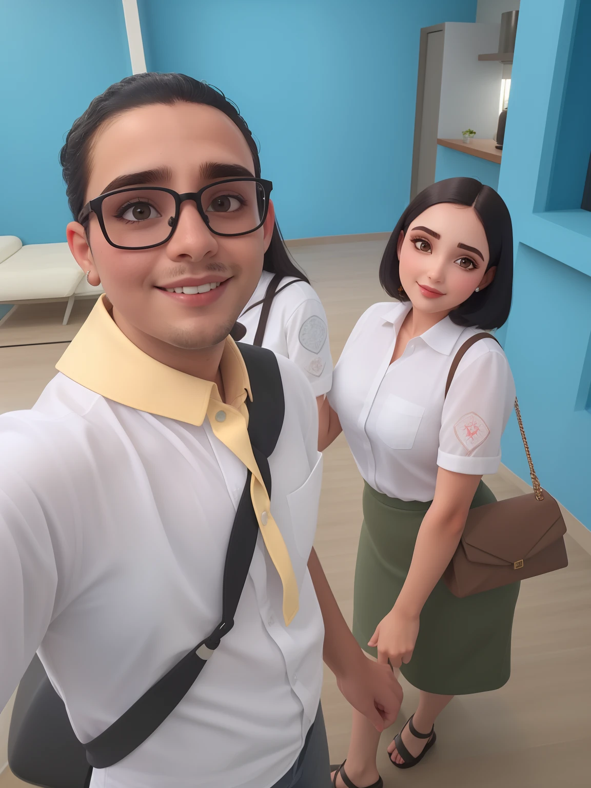 Um rapaz e uma menina o rapaz de oculos camisa branca cabelos curtos e a menina de camisa branca e cabelos longos