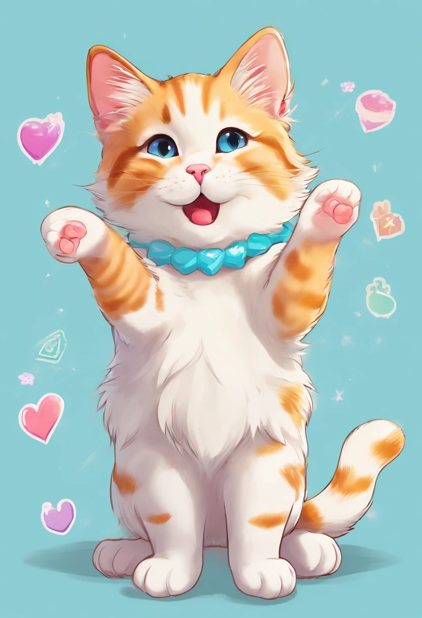 (best quality,4k,8k,highres,masterpiece:1.2),ultra-detailed,(realistic,photorealistic,photo-realistic:1.37),cat,cute white cat,sticker,adorable cat stickers,cartoon cat,white background,playful expression,whiskers,paws,curious eyes,fluffy fur,round face,lovable,nose boop,mischievous,ear tufts,purring sounds,funny poses,cute accessories,colorful stickers,vivid colors,artistic style,pop art style,comic style,light and shadow effects