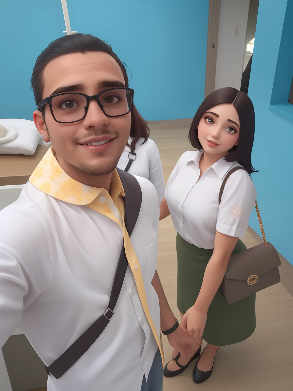 Um rapaz e uma  o rapaz de oculos camisa branca cabelos curtos e a meninamisa branca e cabelos longos