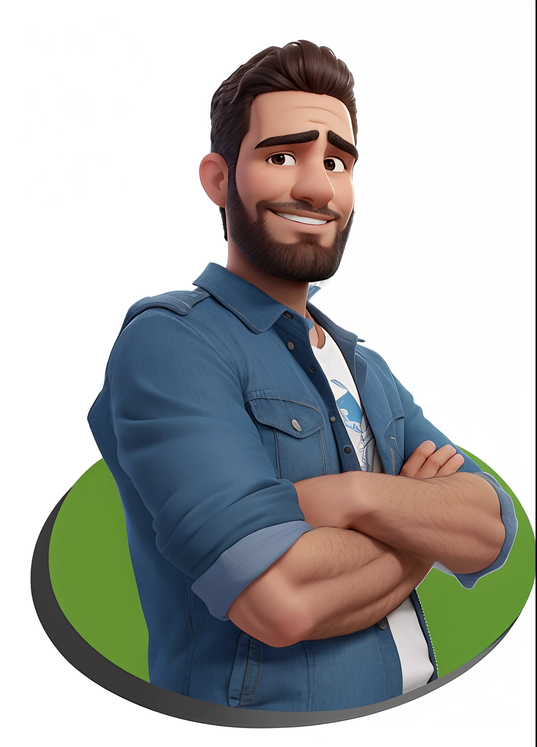 arafed man with a beard and a tie standing with his arms crossed, carmelo blandino, There's a man and a jacket posing for a picture, Foto de perfil do headshot, foto do perfil, e barba , and entrance on the head short hair inspired by Christopher Williams, Desenhos animados, olhando para frente e sorrindo com os dentes aparecendo;