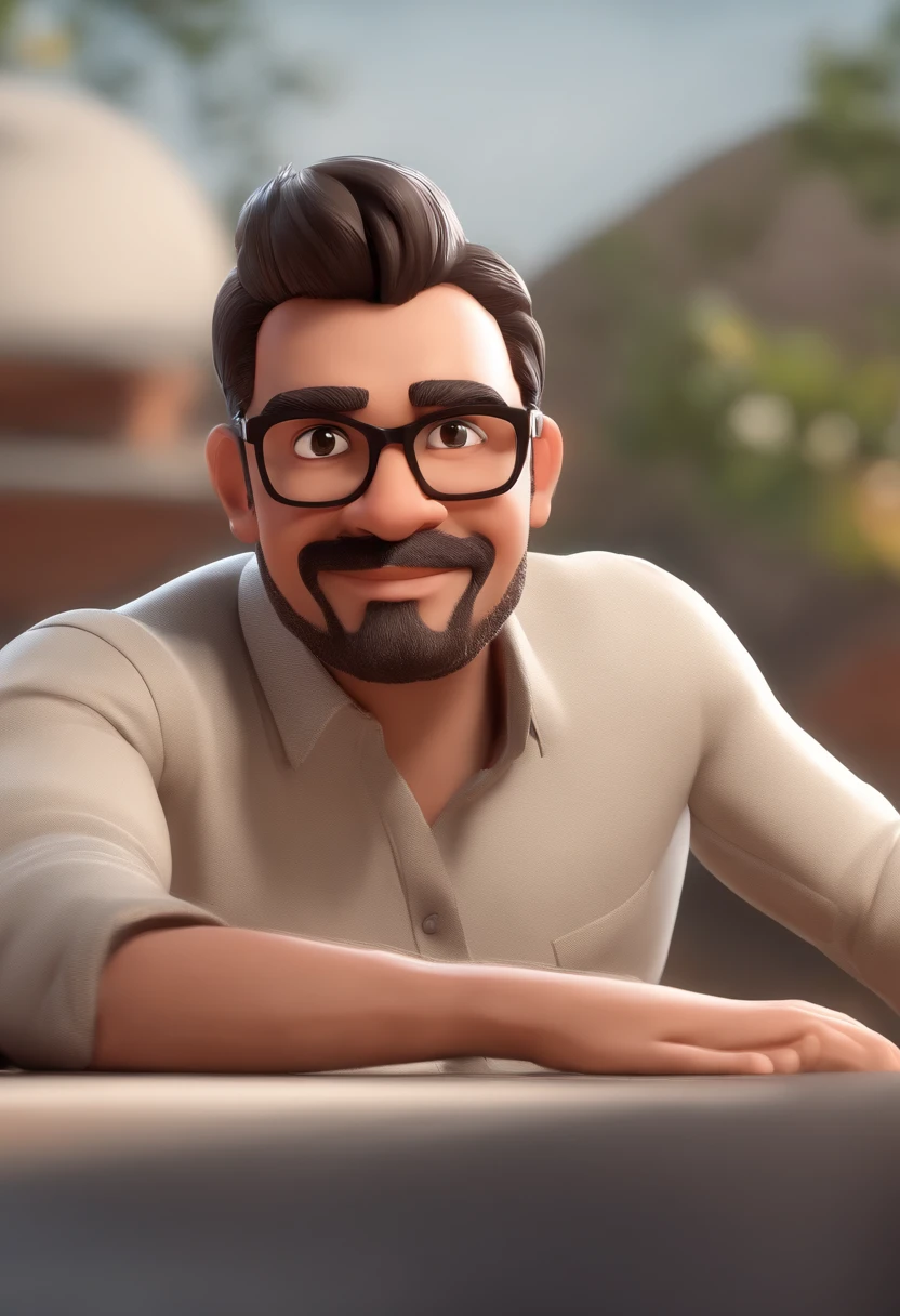 Personagem de desenho animado de um homem usando  um cabelo preto e uma camisa vermelha, um personagem animado, Caractere estilizado, animation style rendering, 3D estilizado, Arnold Maya render, 3 d render stylized, toon render keyshot, Personagem 3D, Personagem 3D, 3d rendering stylized, 3 d character render, personagem de desenho animado, Personagem de close up, Pose de personagem, (Estilo Pixar) (master part:1.2) (Bokeh) (best quality) (pele detalhada) (textura detalhada) (8k) (argila) (Cinematic lighting) (foco nítido，Senta e vaza a parte superior do corpo