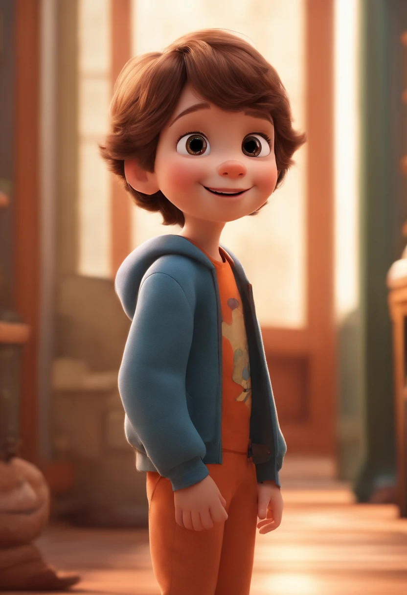 a happy cute  standing short hair, vestindo uma fantasia espacial, , fundo branco, barnet, toon, estilo pixar, 3d, desenhos animados, rosto detalhado, asymmetrical 16k