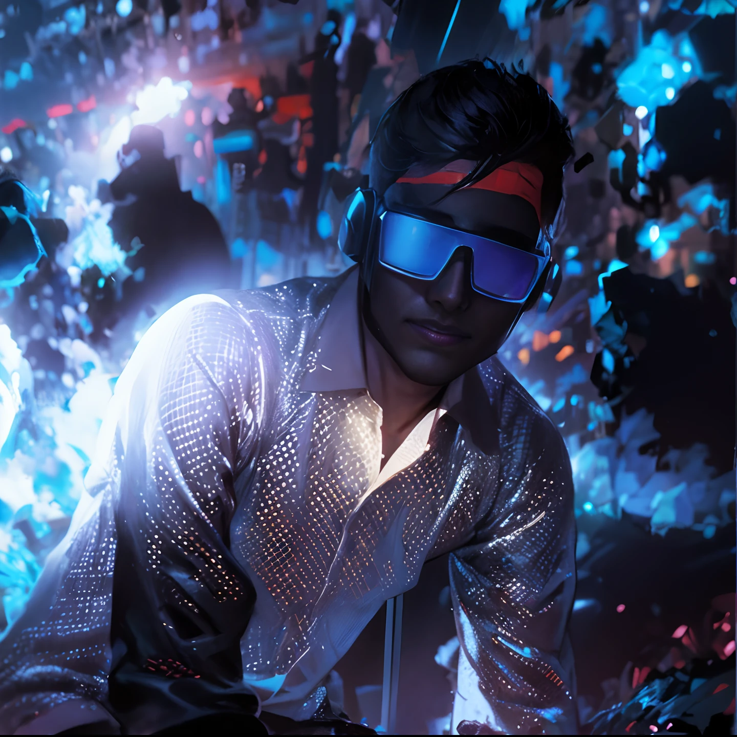 Change background cyberpunk handsome boy with mask, realistic face, 8k, ultra realistic cover face