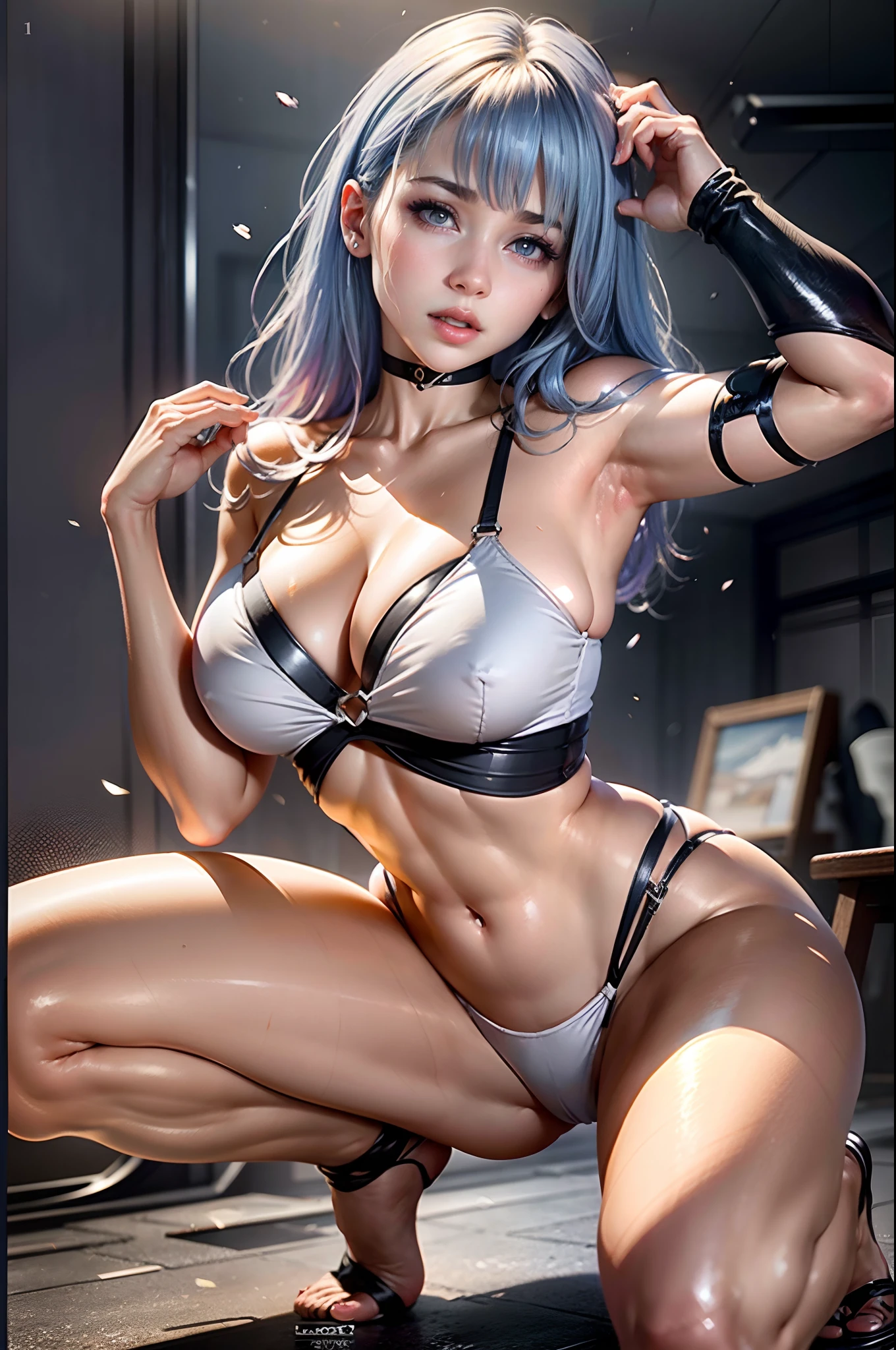 1girl, beautiful retro colors, instagram (realistic, high resolution: 1.4), ((puffy eyes)), looking at the viewer, full body (8k, RAW photo, best quality, masterpiece: 1.2), (realistic, photorealistic photo: 1.37), (sharp focus: 1.2), professional lighting, photon mapping, radiosity, physically based rendering, (pale skin: 1.2), (small breast: 1.2), looking at the audience, (medium hair: 1.5), portrait, Purple eyes, (Brunet: 1.1), bangs, (Simple background: 1.4), Solo, Upper body, Realistic, (Masterpiece: 1.4), (Maximum image quality: 1.4), (Brightened), Mage Sister, Makeup, Shyness (thin, shut up, shy: 1.3), (squat, white transparent bikini, ), very huge breasts, sexy pose, super bursting breasts, open legs, vaginal rundown, sexual excitement, sexual expression