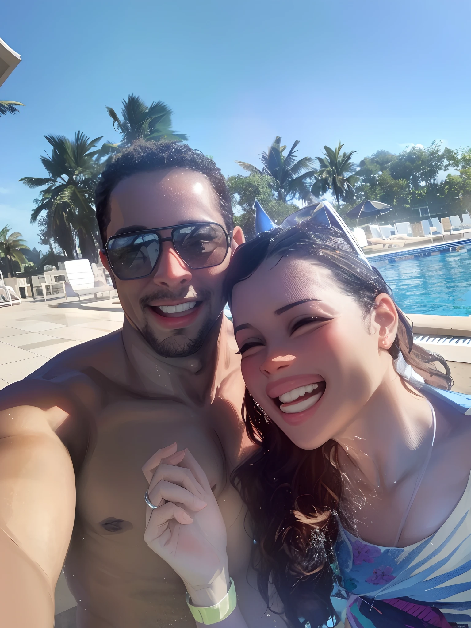 There are two people who are posing for a photo by the pool, vacation photo, divertindo-se, Mulher de 30 anos de Cuba, 3 5 year brazilian mother, lindo dia ensolarado, Casal feliz, par, imagem de perfil, Torne-se profissional, Malika Favre, andrea rocha, Divertindo-se ao sol, dia ensolarado, dia ensolarado brilhante