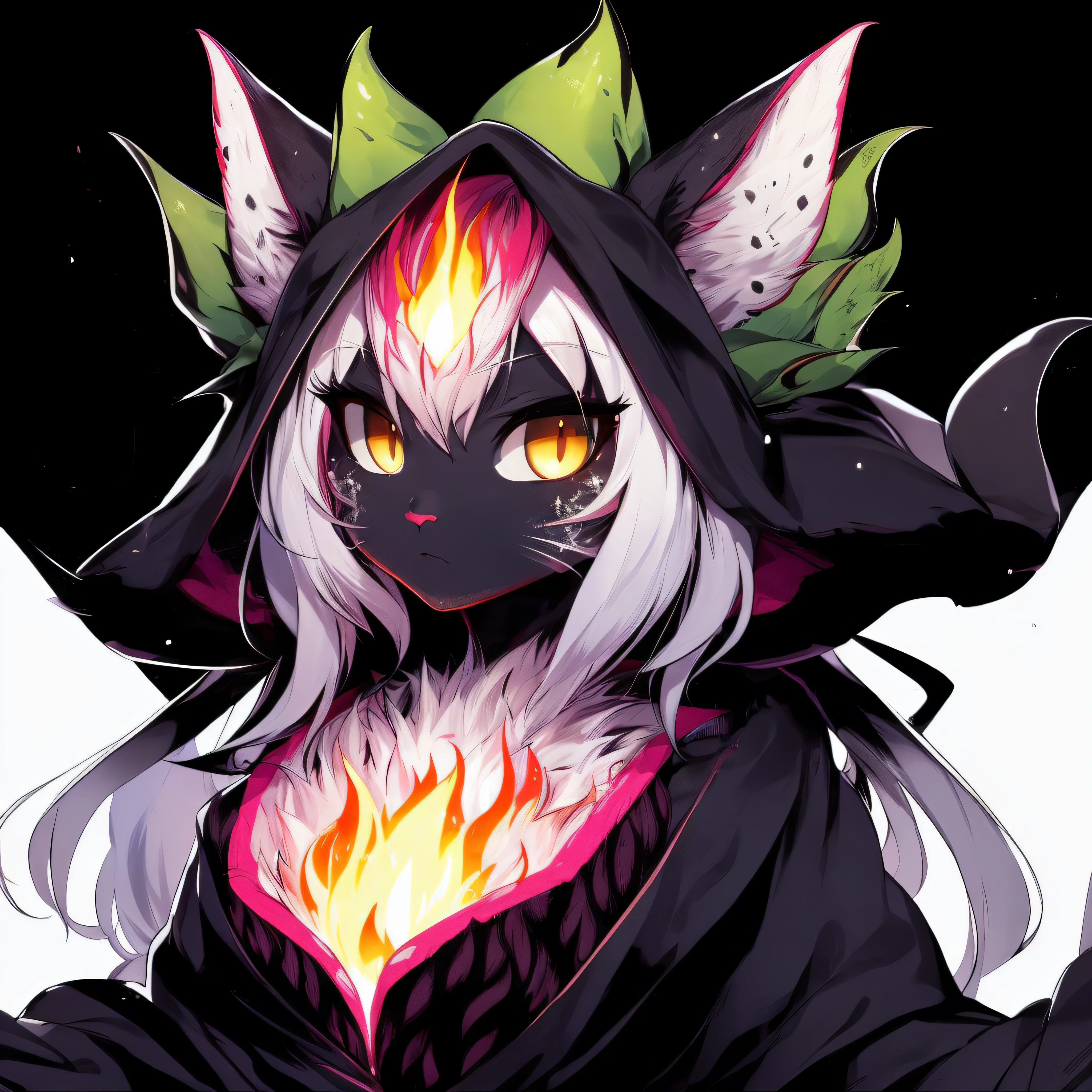 the anime, Black Cat, Demon, fire, eyes, hood, hoodie, hoodie, hoodie, hoodie, hoodie, hoodie, hood, Dark Fox Mage, anime cat girl, beautiful anime catgirl, cute anime catgirl, very beautiful anime cat girl, demon cat, demon anime girl, detailed fanart, neferpitou, zerochan art, onmyoji detailed art