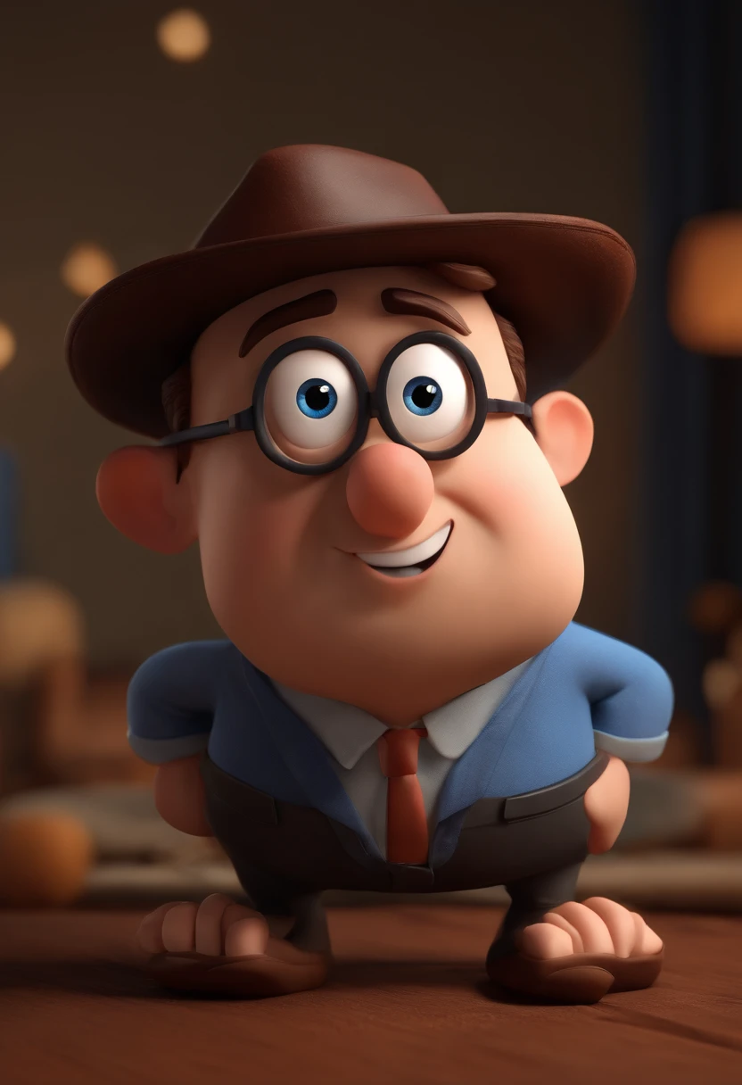 Cartoon character of a man wearing black glasses and a blue shirt, um personagem animado, Caractere estilizado, animation style rendering, 3D estilizado, Arnold Maya render, 3 d render stylized, toon render keyshot, Personagem 3D, Personagem 3D, 3d rendering stylized, 3 d character render, personagem de desenho animado, Personagem de close up, Pose de personagem, (Estilo Pixar) (master part:1.2) (Bokeh) (best quality) (pele detalhada) (textura detalhada) (8k) (argila) (Cinematic lighting) (foco nítido
