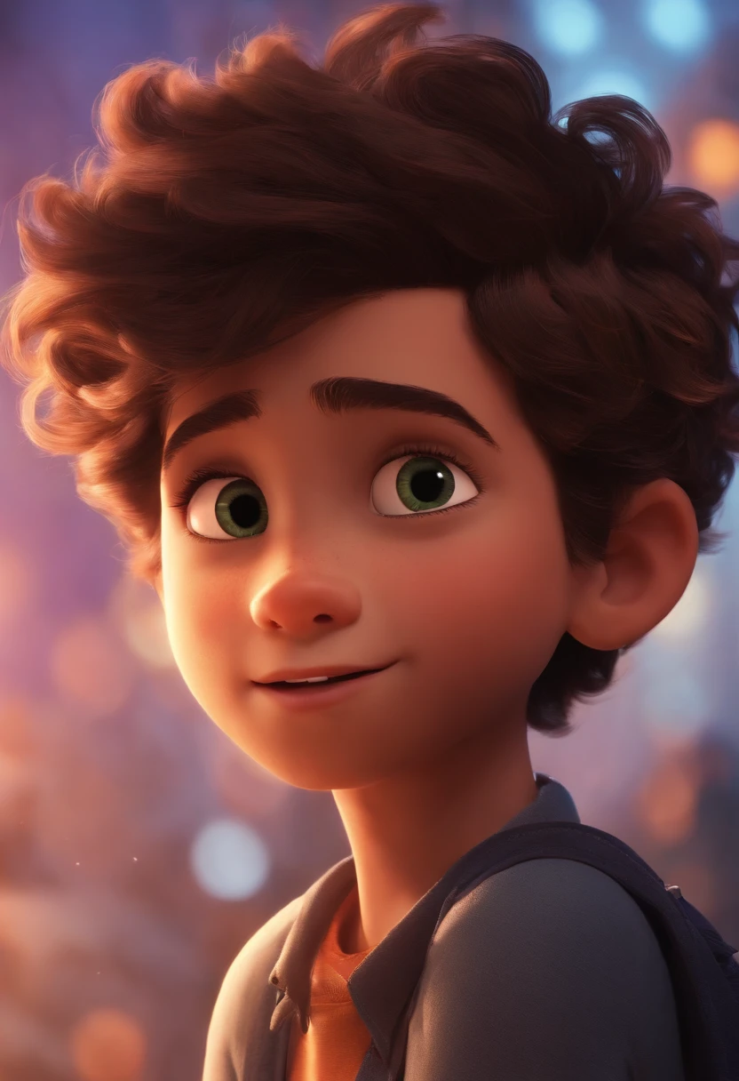 Image of a boy for a story in a YouTube video in Pixar format, He's the little allabester, He's the class leader, He's outgoing, Playful and gets up for a lot of things, cabelo curto