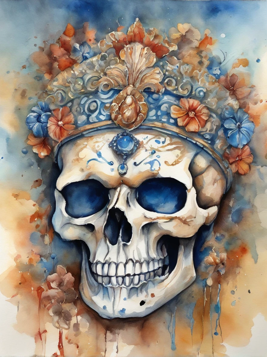 (Close-up of a skull wearing a bridal headdress and blue painting),Artistically,Caricature,a whimsical illustration,pastel art,Rock art,Exaggeration, rolling waves,Cartoon,anime big breast,kawaii,, --AR 3:4 --V 5.2 - Style original - glass