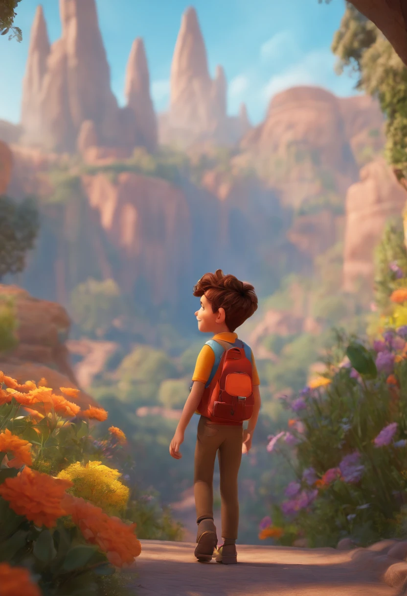 A sad boy stands on the war, pixar-style, ......3D, Cartoons, 详细的脸, Asymmetric 16k