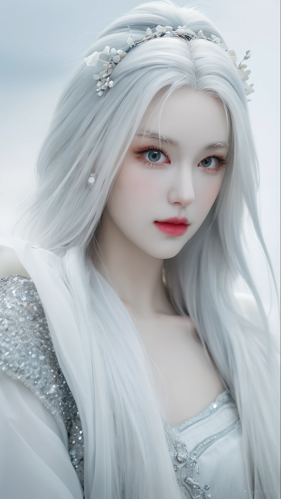 a close up of a woman with white hair and a white mask, beautiful character painting, guweiz, artwork in the style of guweiz, white haired deity, by Yang J, epic exquisite character art, stunning character art, by Fan Qi, by Wuzhun Shifan, guweiz on pixiv artstation