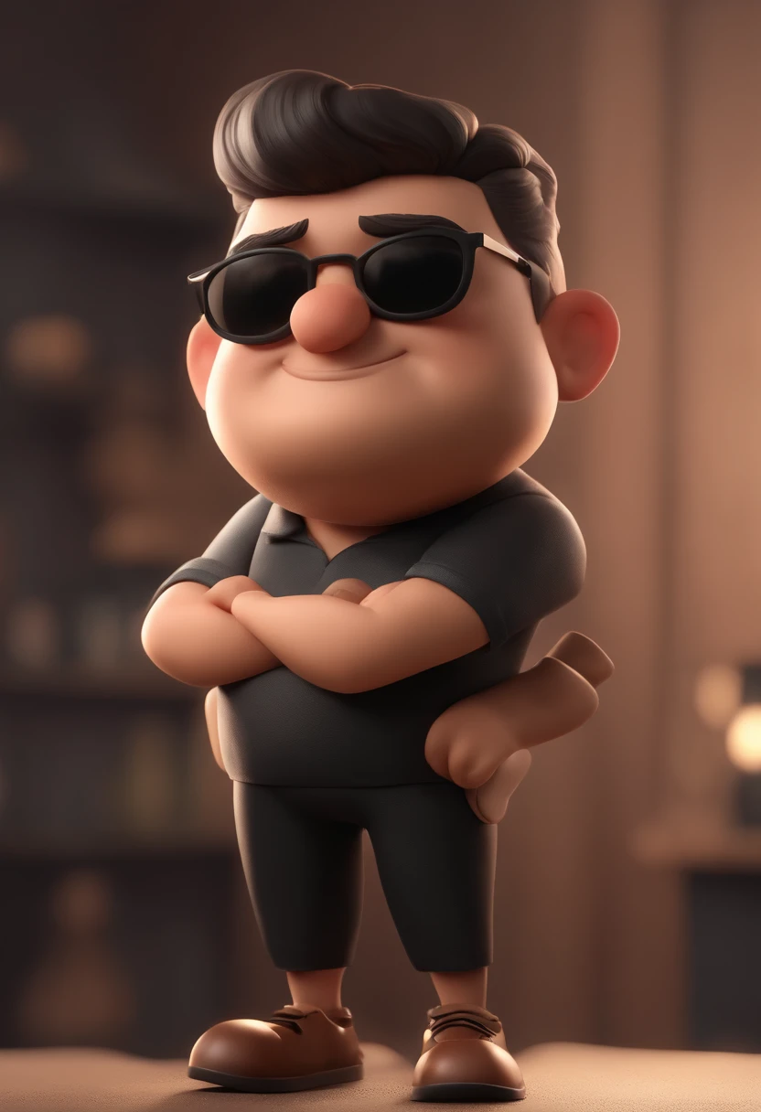 Cartoon character of a man wearing shirtless black glasses, com muitos pelos um personagem animado, Caractere estilizado, animation style rendering, 3D estilizado, Arnold Maya render, 3 d render stylized, toon render keyshot, Personagem 3D, Personagem 3D, 3d rendering stylized, 3 d character render, personagem de desenho animado, Personagem de close up, Pose de personagem, (Estilo Pixar) (master part:1.2) (Bokeh) (best quality) (pele detalhada) (textura detalhada) (8k) (argila) (Cinematic lighting) (foco nítido,Senta e vaza a parte superior do corpo