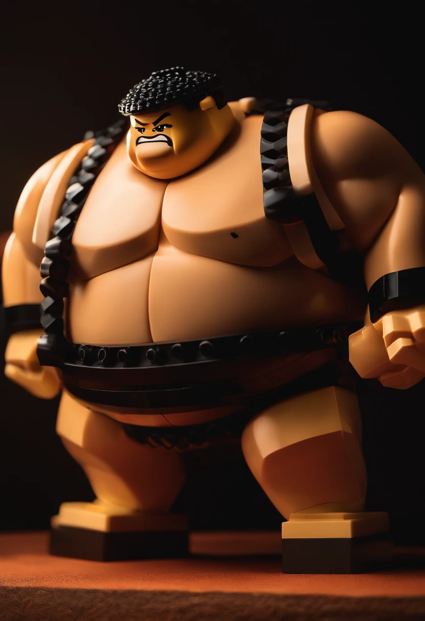 a sumo wrestler made of LEGO, cartoon, disney style,full body, dramatic lights, tools, character sheet, different expressions ,