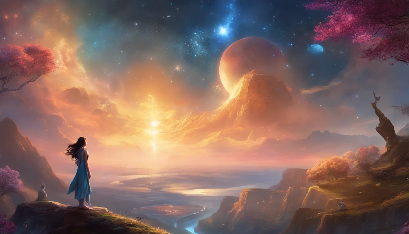 Highest image quality, excellent details, Ultra-high resolution, (Realism: 1.4), The best illustrations, Highly condensed 1girl, 8K, milkyway,Twinkling Stars,infinite,kosmos,Spiritual world