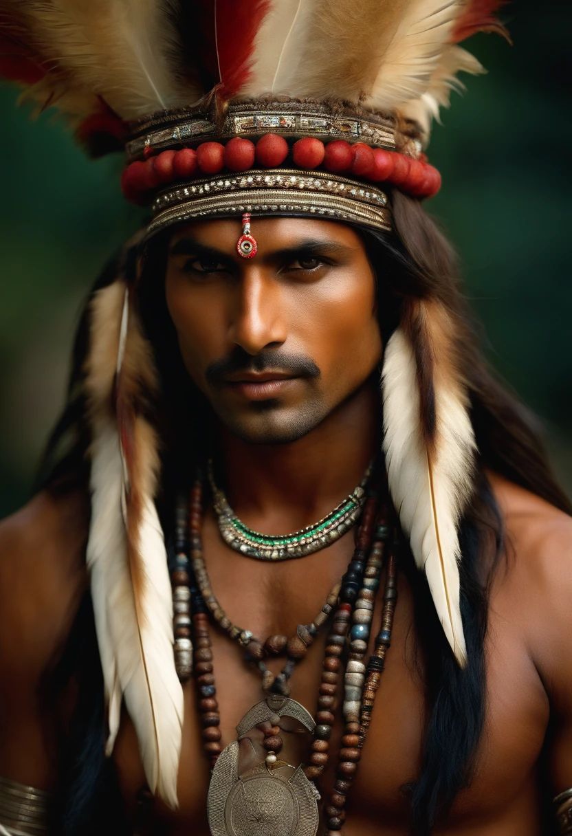 an Indian with wolf's skin on his head