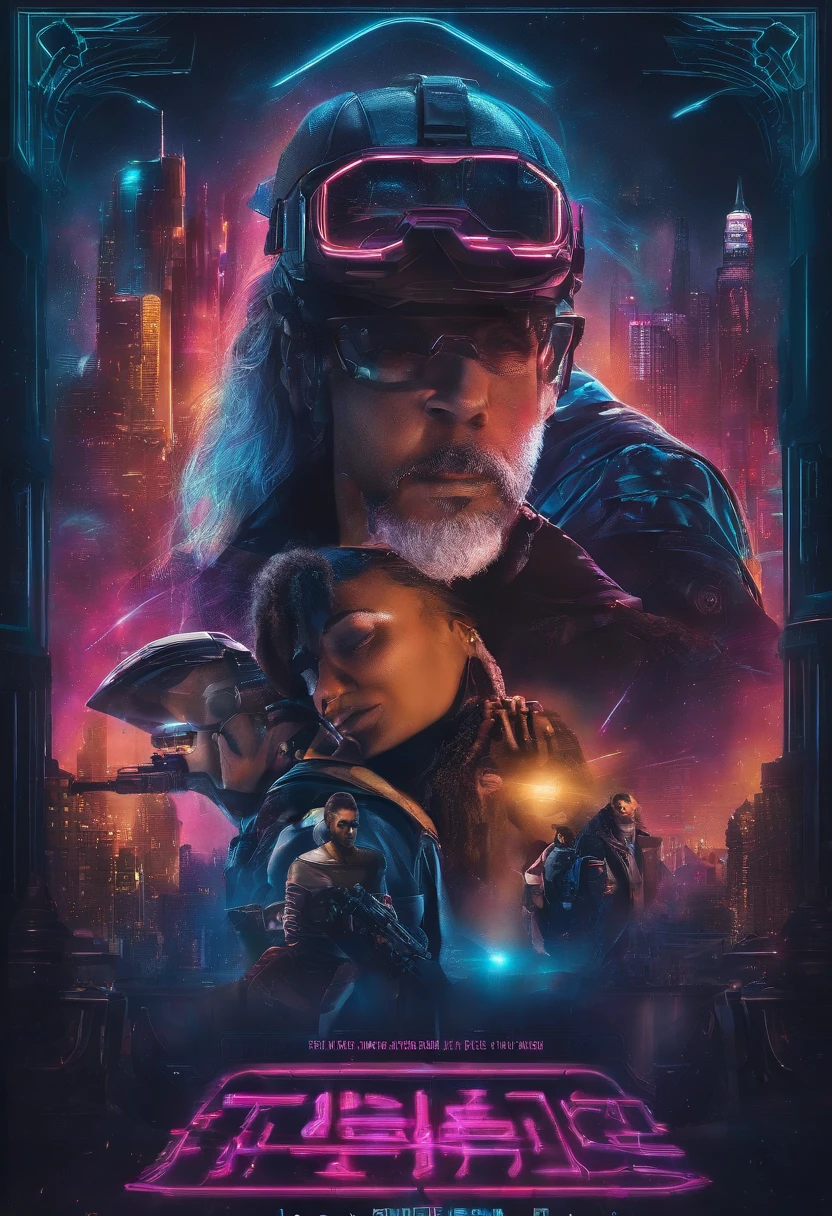 VR Poster,latas de tintas,figura,cidades,caligrafia,Personalidade Cyberpunk,Event poster,ménage à trois, homem pintor de casas