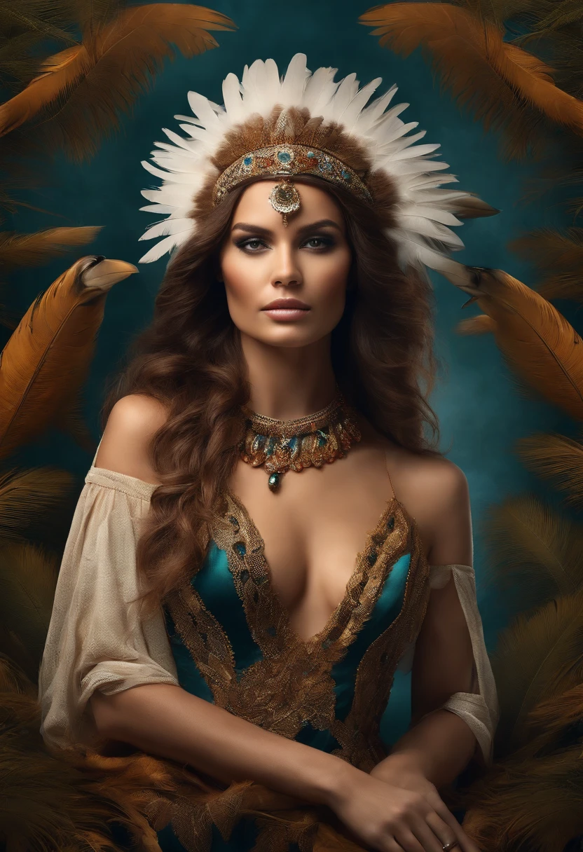 Imagine an eagle woman, sem roupas, covered only with feathers, Arte do papel de parede, papel de parede uhd, ranhura