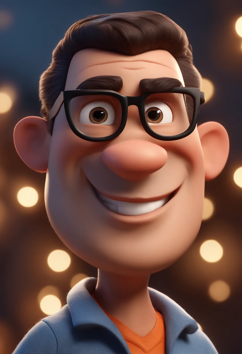 Cartoon character of a man with black glasses and a blue shirt, animation character, Caractere estilizado, animation style rendering, 3D estilizado, Arnold Maya render, 3 d render stylized, toon render keyshot, Personagem 3D, Personagem 3D, 3d rendering stylized, 3 d character render, personagem de desenho animado, Personagem de close up, Pose de personagem, (Estilo Pixar) (master part:1.2) (Bokeh) (best quality) (pele detalhada) (textura detalhada) (8k) (argila) (Cinematic lighting) (foco nítido