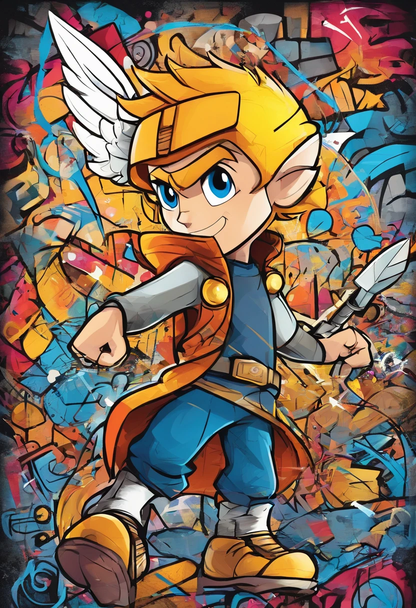 a teenage boy disney style cartoon character, yeallow hairs, big expressive eyes, full body , cartoony legs, full body , turn around , character sheet , dramatic lighting,tools, different angels, different expressions, holding a hammer , wearing asgardian helmet like thor, have white wings,