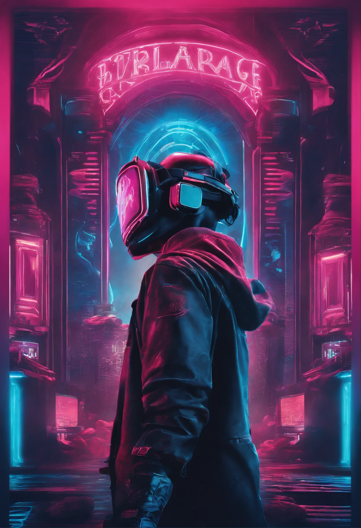 VR Poster，latas de  tintas，figura，cidades，caligrafia，Personalidade Cyberpunk，Event poster，ménage à trois, homem pintor de casas