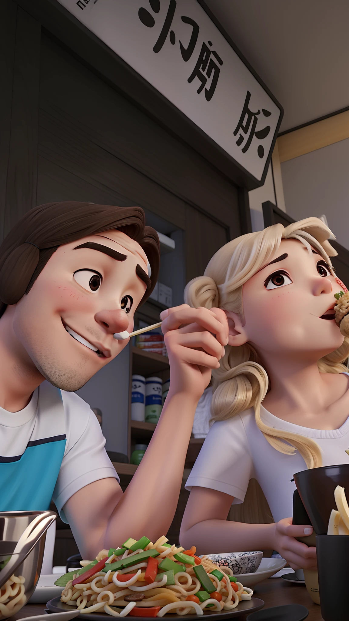 Casal comendo Yakisoba