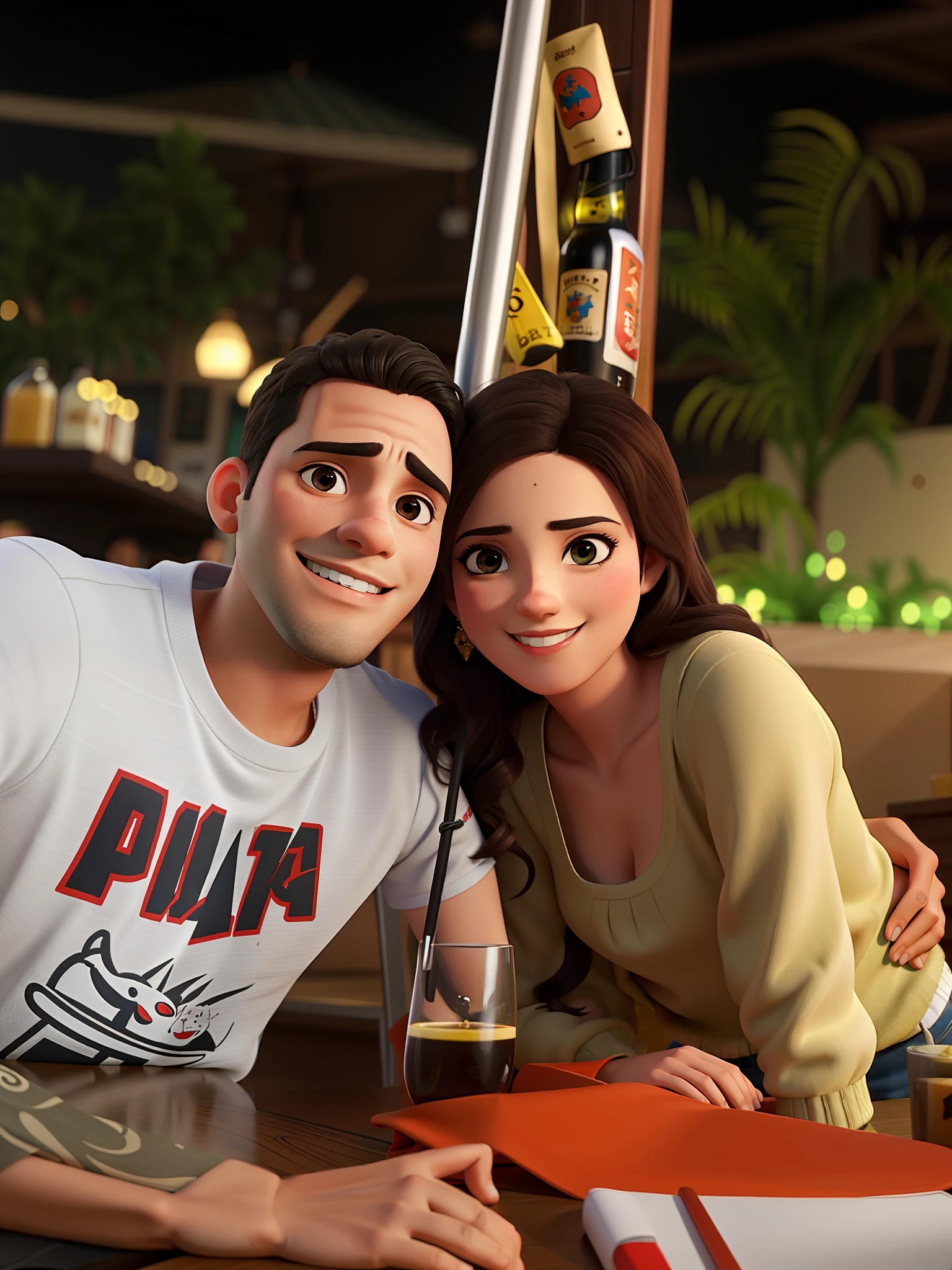 casal num bar se divertindo bebendo
