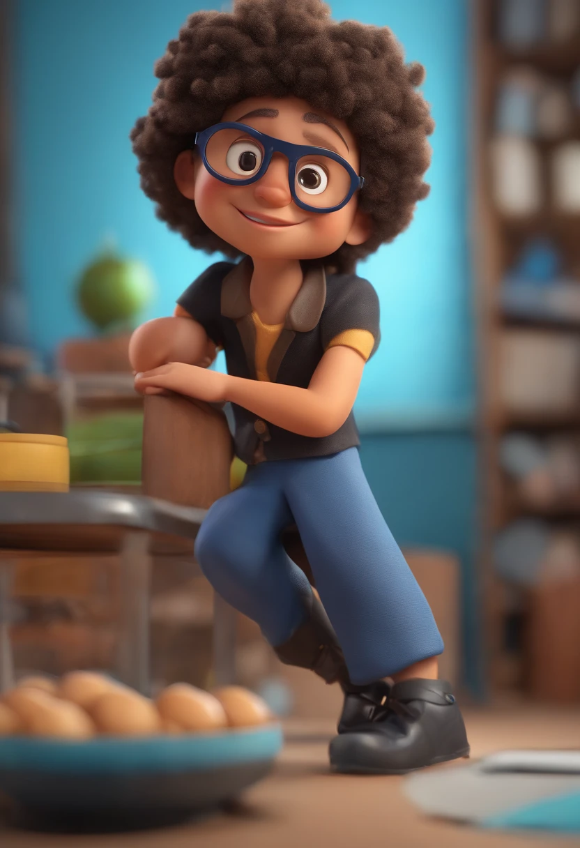 Cartoon character of a man wearing black glasses and a blue shirt, um personagem animado, Caractere estilizado, animation style rendering, 3D estilizado, Arnold Maya render, 3 d render stylized, toon render keyshot, Personagem 3D, Personagem 3D, 3d rendering stylized, 3 d character render, personagem de desenho animado, Personagem de close up, Pose de personagem, (Estilo Pixar) (master part:1.2) (Bokeh) (best quality) (pele detalhada) (textura detalhada) (8k) (argila) (Cinematic lighting) (foco nítido，Senta e vaza a parte superior do corpo