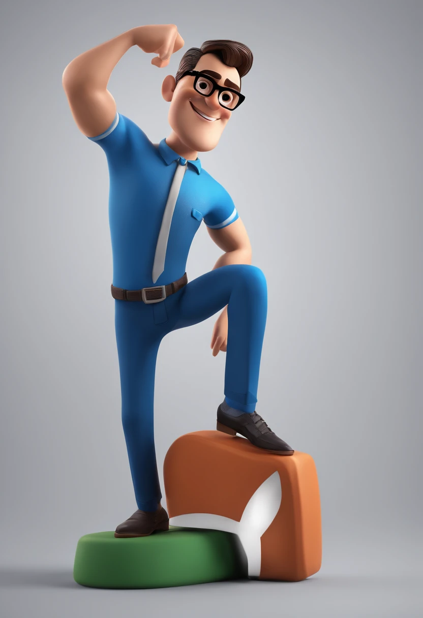 Cartoon character of a man with black glasses and a blue shirt, animation character, Caractere estilizado, animation style rendering, 3D estilizado, Arnold Maya render, 3 d render stylized, toon render keyshot, Personagem 3D, Personagem 3D, 3d rendering stylized, 3 d character render, personagem de desenho animado, Personagem de close up, Pose de personagem,  (Estilo Pixar) (master part:1.2) (Bokeh) (best quality) (pele detalhada) (textura detalhada) (8k) (argila) (Cinematic lighting) (foco nítido
