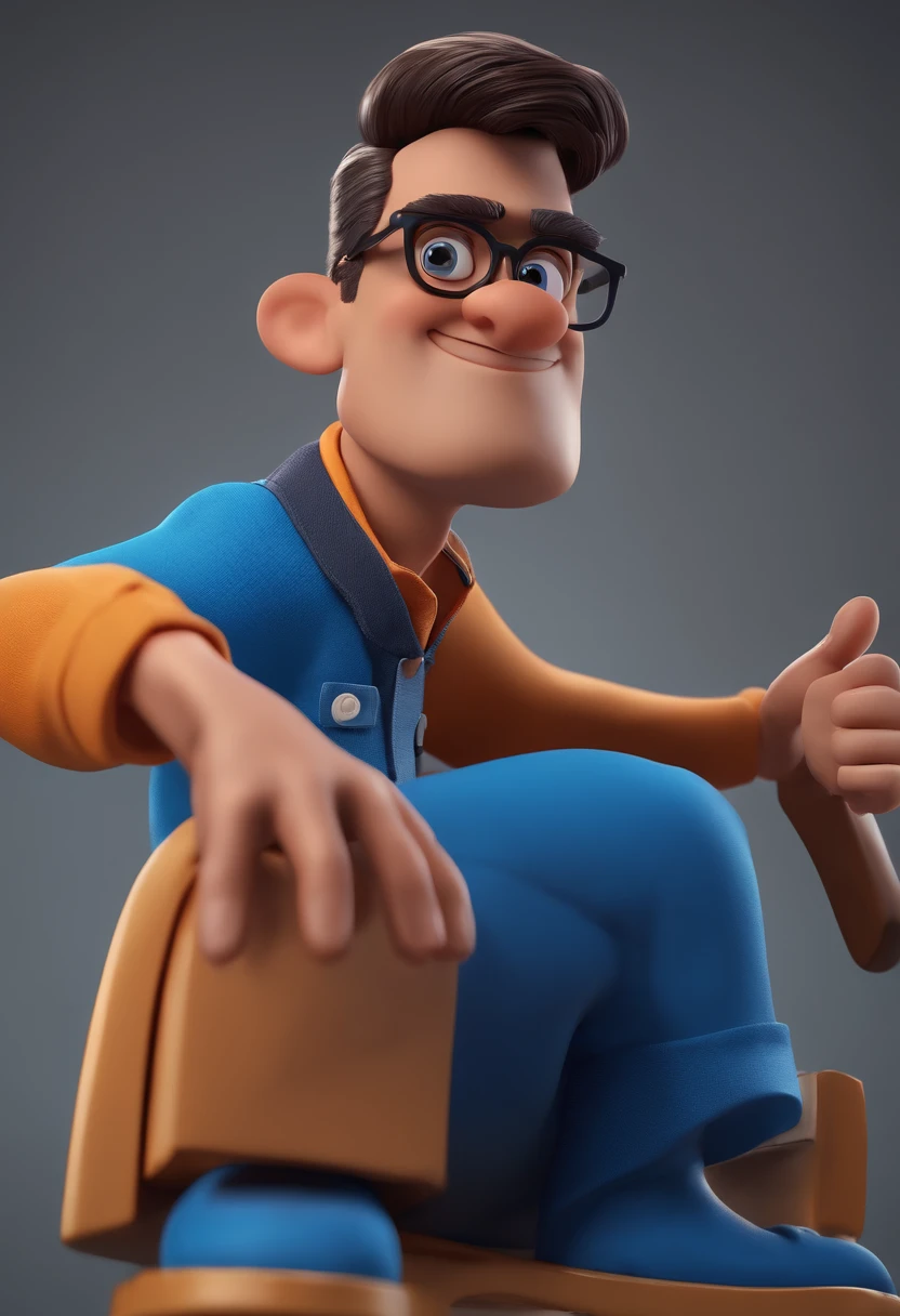 Cartoon character of a man with black glasses and a blue shirt, animation character, Caractere estilizado, animation style rendering, 3D estilizado, Arnold Maya render, 3 d render stylized, toon render keyshot, Personagem 3D, Personagem 3D, 3d rendering stylized, 3 d character render, personagem de desenho animado, Personagem de close up, Pose de personagem,  (Estilo Pixar) (master part:1.2) (Bokeh) (best quality) (pele detalhada) (textura detalhada) (8k) (argila) (Cinematic lighting) (foco nítido