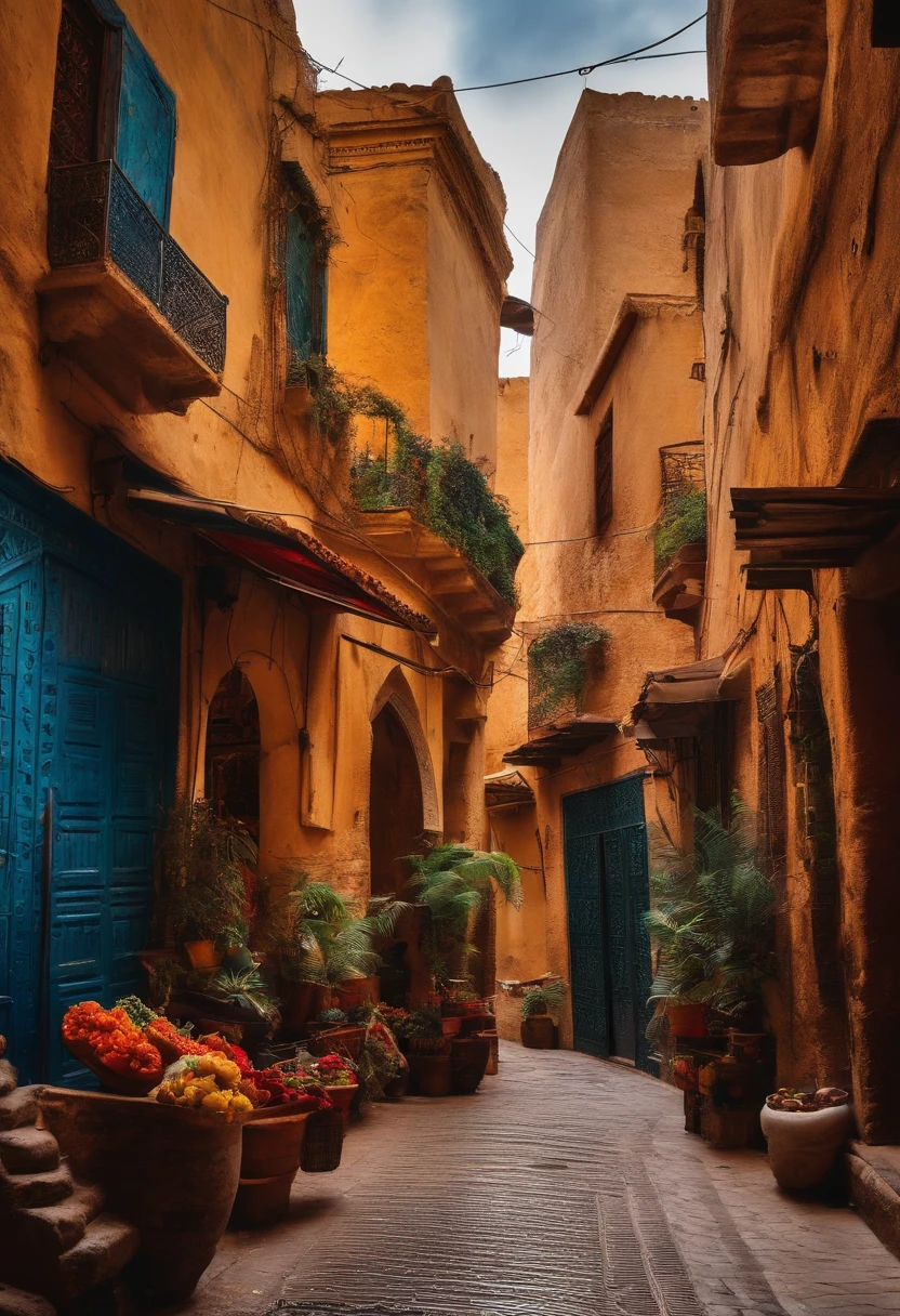 A street where alleys meet in fes morocco style lmressionist