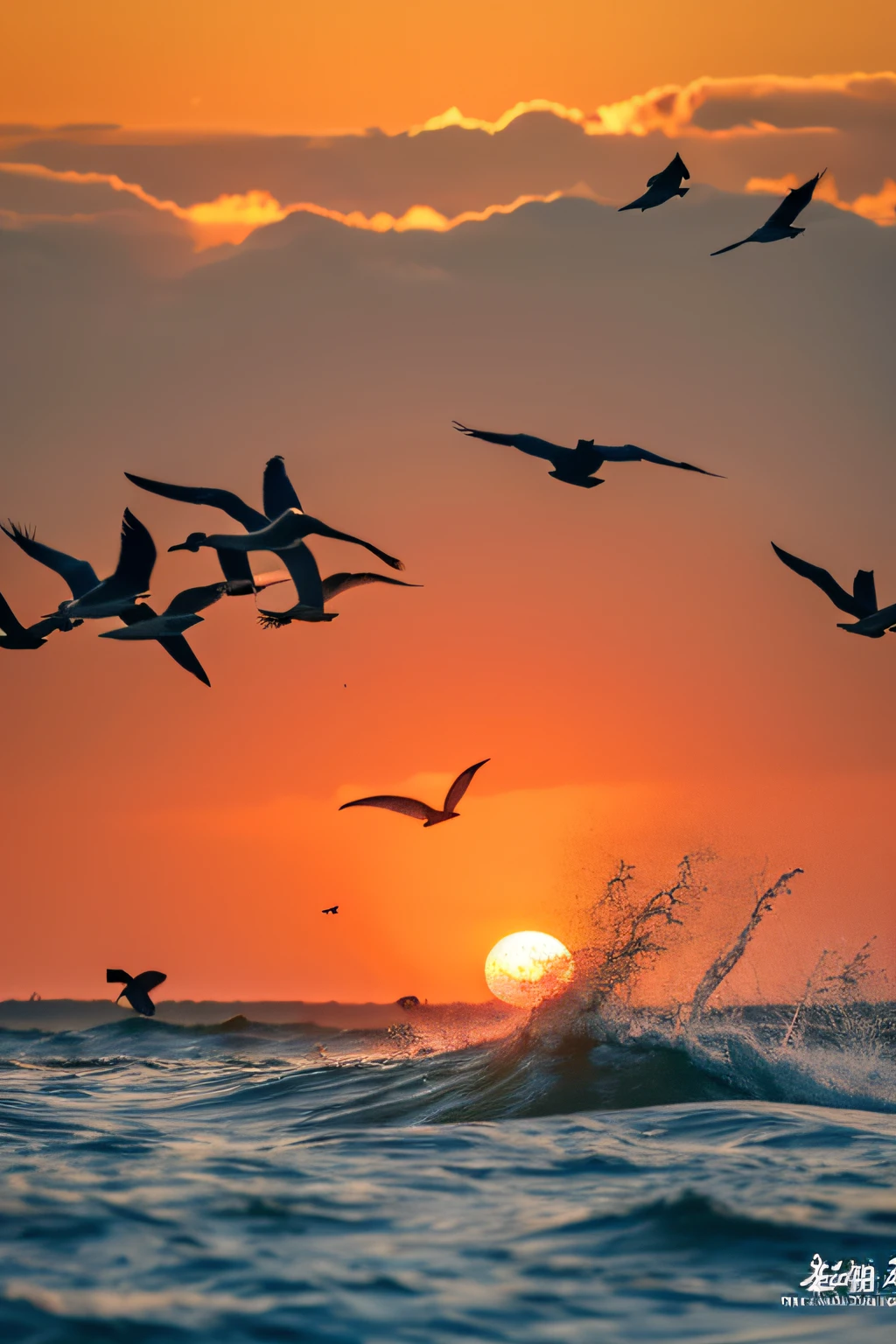 (masterpiece、high-level image quality、hightquality)、(Migratory birds of the steppes)、Sunset、