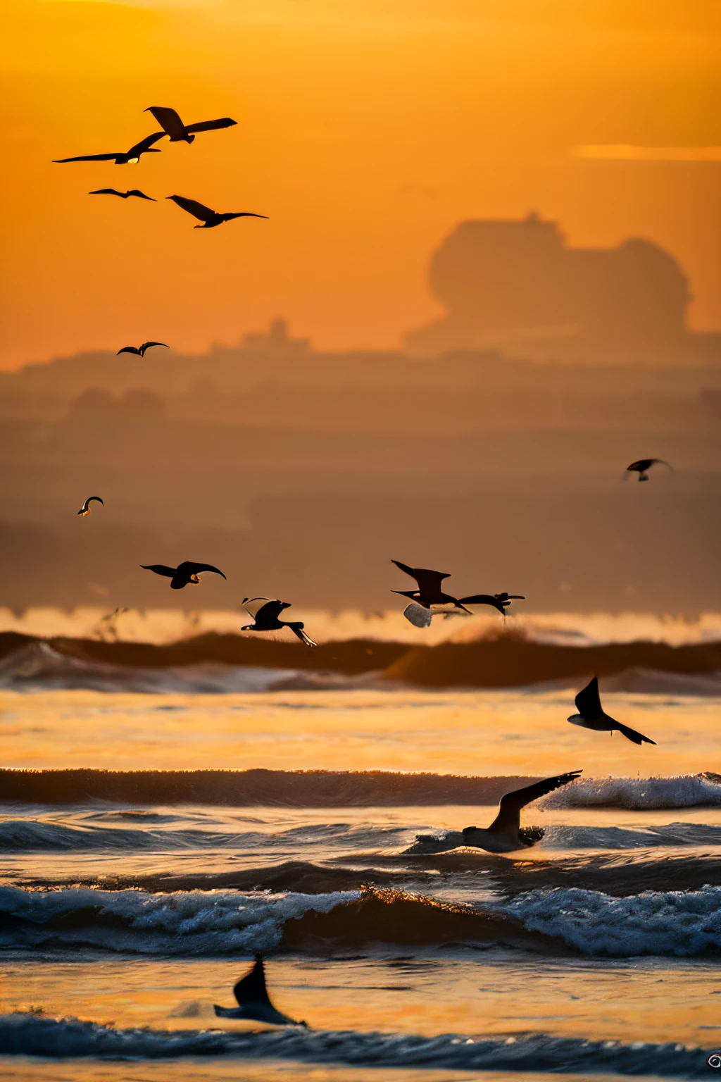 (masterpiece、high-level image quality、hightquality)、(Migratory birds of the steppes)、Sunset、