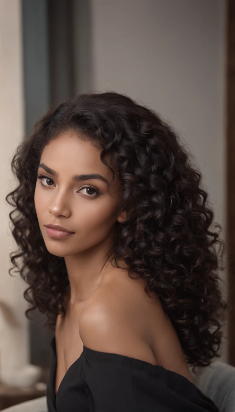 A beautiful and amazing naked black brazilian woman, free curls, black curly hair, (shortest dark curly hair), wild black long curly hair, multiversal hair, brazilian, short black curly hair, curly black hair, curls, wavy scattered hair, baroque curls, curly, curly, light curly hair, hair texture, curly bangs