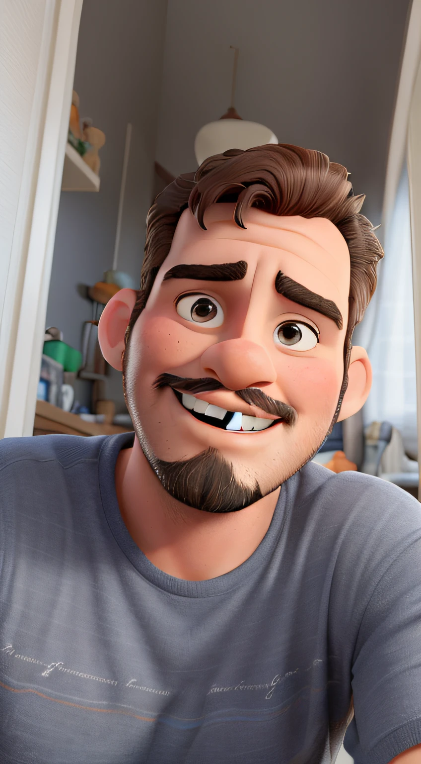 homem estilo disney pixa de ,alta qualidade e melhor qualidade com barba e bigode calvanhaque, sinal preto no rosto lado direito na buchecha usando argola cor prata na orelha esqueda