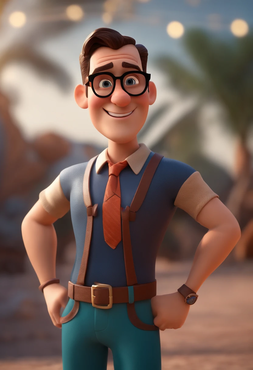 Cartoon character of a man with black glasses and a blue shirt, animation character, Caractere estilizado, animation style rendering, 3D estilizado, Arnold Maya render, 3 d render stylized, toon render keyshot, Personagem 3D, Personagem 3D, 3d rendering stylized, 3 d character render, personagem de desenho animado, Personagem de close up, Pose de personagem,  (Estilo Pixar) (master part:1.2) (Bokeh) (best quality) (pele detalhada) (textura detalhada) (8k) (argila) (Cinematic lighting) (foco nítido