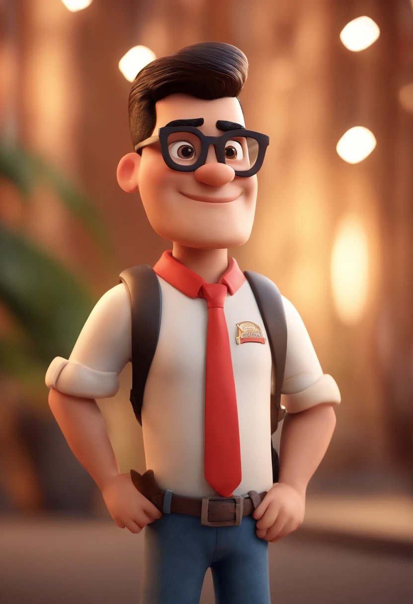 Cartoon character of a man with black glasses wearing a sao paulo shirt , cabelo grisalho, Com barba grisalha, animation character, Caractere estilizado, animation style rendering, 3D estilizado, Arnold Maya render, 3 d render stylized, toon render keyshot, Personagem 3D, Personagem 3D, 3d rendering stylized, 3 d character render, personagem de desenho animado, Personagem de close up, Pose de personagem, (Estilo Pixar) (master part:1.2) (Bokeh) (best quality) (pele detalhada) (textura detalhada) (8k) (argila) (Cinematic lighting) (foco nítido