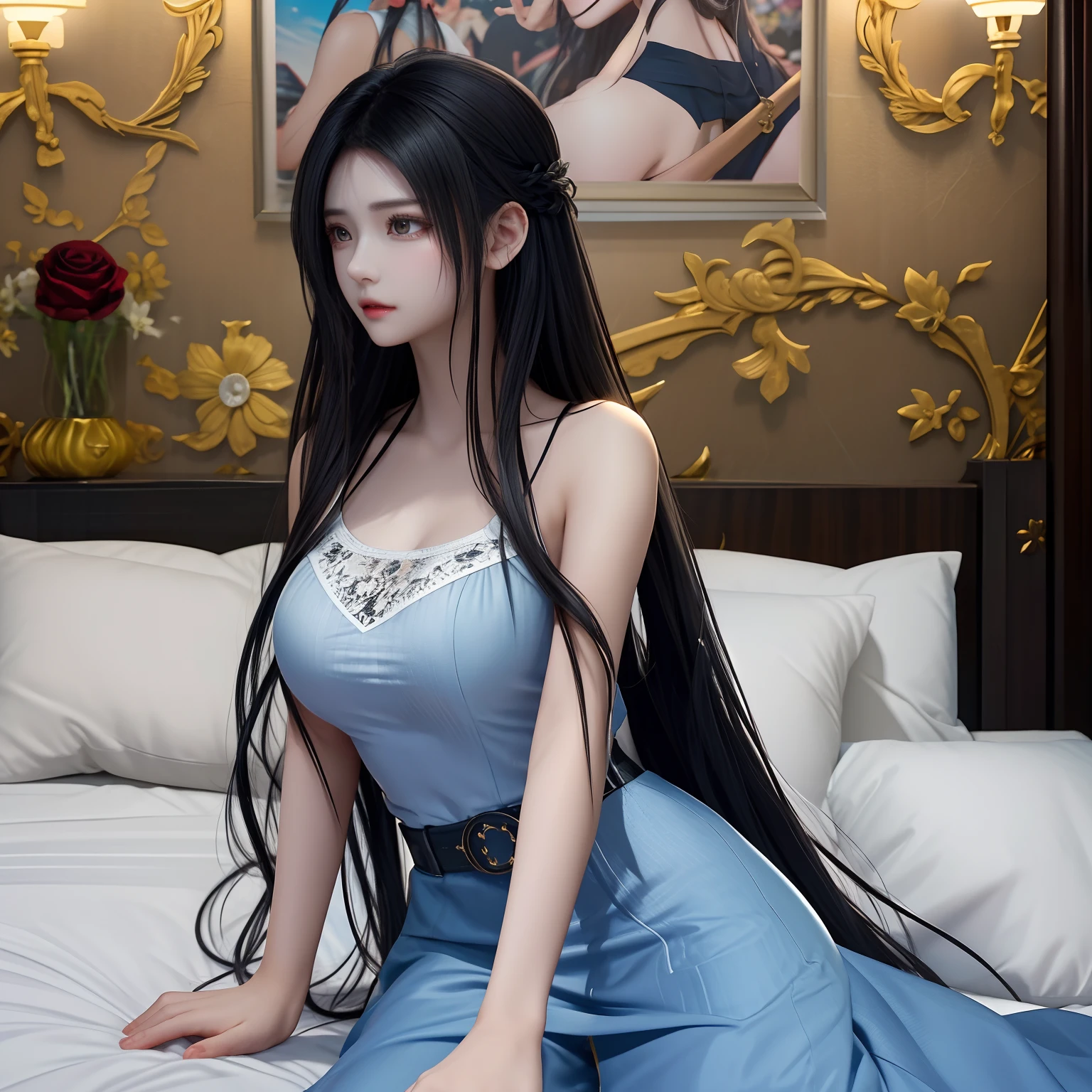 (Top image quality,top-quality,Top resolution,hyper realistic photography,Full body photo,masterpiece,16k,)1 girl、Very long black hair、very large amount of hair、hair length about 3 meters、Head-to-toe photo、Super Super Long Hair、hair length about 3 meters,,,,,、Straight black hair、Black hair longer than height、Black hair that has not been cut for more than 20 years、Slender body、White underwear or naked、Place on bed、Winner of the World Long Hair Contest、Full body real photo、Head-to-toe photo、Photo taken from about 4 meters away、Super Real、Two hands、2 legs、5 fingers、))She has super long hair that covers her entire body、The longest black hair in the world、Lying face down on the bed with long hair spread、Long hair spread out on the bed overflows from the bed、Hair is heavy and tired、Hair longer than Rapunzel、Hair shampooed with the scent of roses、very large amount of hair、Lying face down on the bed、The bed is hidden by a large amount of hair、She hides her whole body with very long black hair、posterior view、Photo of the back from the legs、Black hair hides the whole body、Photographed a large amount of black hair on the back、Sleeping face down、Very rich hair volume、You can't see your body with your hair、photo taken from the back、Very long black hair is my sex appeal、Very long black hair is my charm、Long black hair is a symbol of beauty、My pride is very long black hair、This long hair length and amount is admired all over the world、My very long black hair is spread out in a fan shape、Facing backwards、Sleeping face down、Silky black hair flowing from the shoulders to the floor、Ridiculously large amount of hair、The hair is ridiculously bushy、Wrap the entire bed in hair、Hide my hands with long hair、Hide my fingers with long hair、A storm of angry black hair that seems to overflow from the screen、Ultra-fine details、