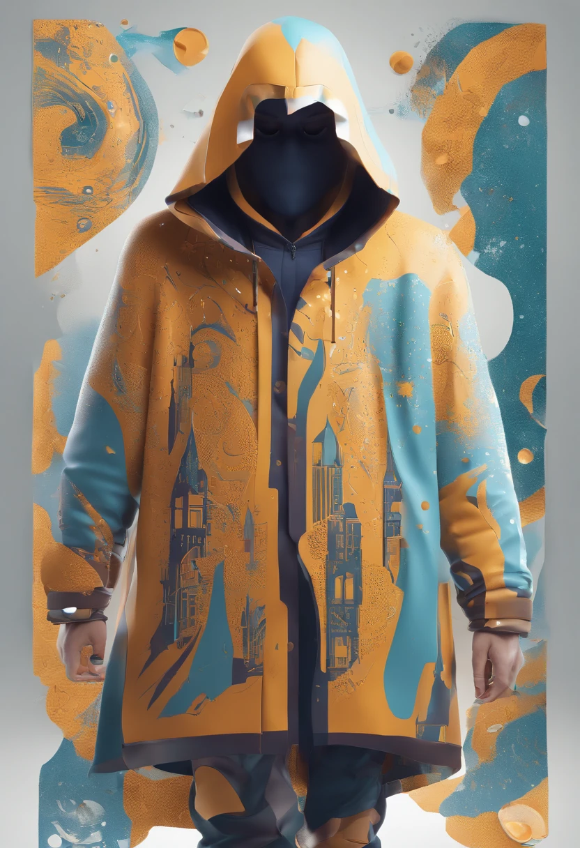 Paisagem surreal com um brilho lunar, featuring a hooded silhouette with faceless features. The silhouette is highlighted with glyphs and bright symbols, enfatizado pelo grande capuz e longas garras do personagem.