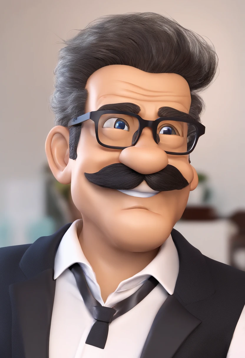 ((best quality)), ((master part)), ((desenhos animados realistas)), ((Personagem perfeito)) - Um retrato frontal meticulosamente detalhado e realista de um homem com cabelo raspado, glasses and a shirt with beautiful textures. O homem olha diretamente para o espectador, Establish a strong and confident presence. The image captures their distinctive facial features, accurately showing the brightness of your eyes and the design of your glasses. The black shirt is rendered with fine details, aumentando o profissionalismo do retrato. Enviado para documentos oficiais, this portrait is presented in impressive 8K UHD resolution, Ensure clarity and unique protection.