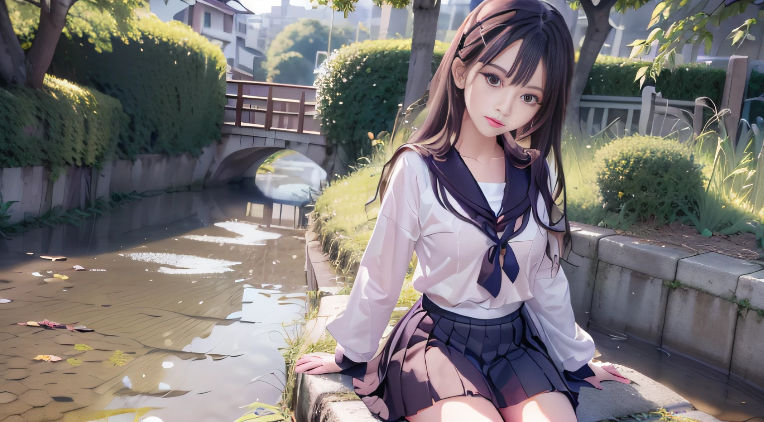 Autumn trendy fashion:1.6,Sister confessing to the opposite sex in the park,Near a pond with floating fallen leaves,Melancholy look:1.4,Super beautiful photo,Highly detailed background,Sister line girl,half eyes:1.7,Realistic,ultra-detailliert,super detailed skin,bob cuts:1.7,Detailed beautiful face and eyes,retinas,Anatomically correct, Textured skin, masutepiece, Super Detail, Best Quality, awardwinning, hight resolution, who remain young,ultimate beauty girl,Super cute girl,((a sailor suit、pleatedskirt))、red neckerchief,tea shop,various poses shooting photos,Full body portrait,slim figure,delicated face,cute face,a beautiful detailed girl,extremely detailed eye and face,beatiful detailed eyes, Park colors々Nice place, Raw photo,Expression in love,Shyness,Longing for love,Sex appeal in girls,Unique natural gestures of girls,Ephemeral Girl:1.8,A look tinged with joy:1.4,((small tits,Thin leg)),girl with1a person,19 year old girl,Smaller face,smooth hair,detailed hairs,Very fine hairs,light glow,Expro II,Lens Flare,Sharpen,cinematic shadow,Girl in glasses,Sunset time,
