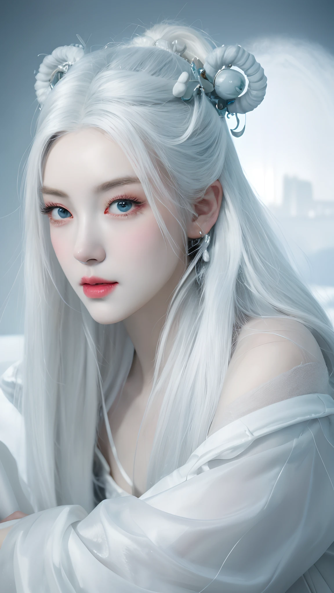 a close up of a woman with white hair and a white mask, beautiful character painting, guweiz, artwork in the style of guweiz, white haired deity, by Yang J, epic exquisite character art, stunning character art, by Fan Qi, by Wuzhun Shifan, guweiz on pixiv artstation