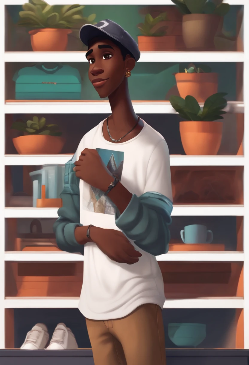 menino jovem de 20 anos, Black man with a backwards cap, Disney Animation-Style YouTuber