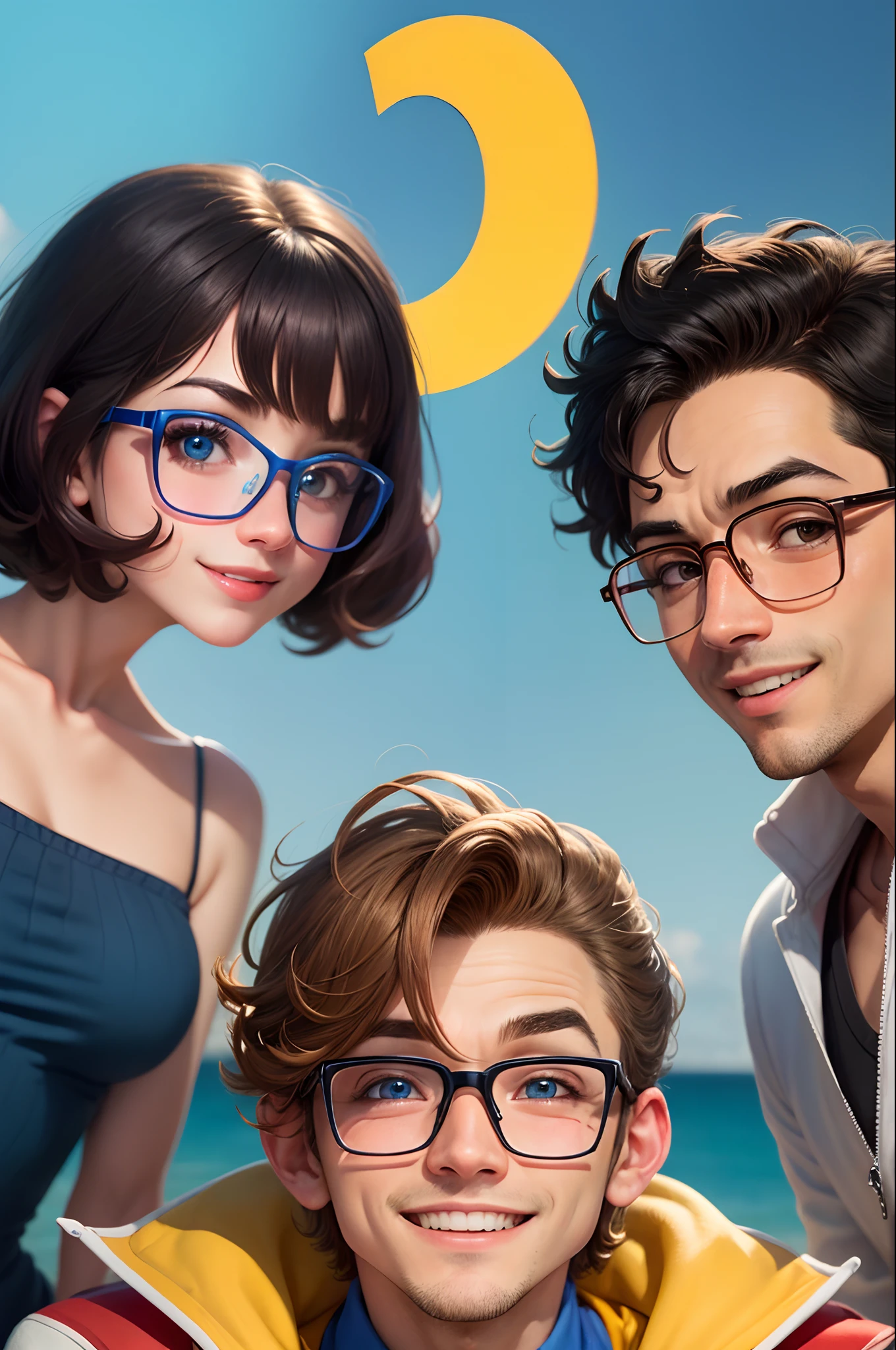 3D poster inspired by the Disney movie /pixar with the theme Wiktor Gabryel the character is a dreamy boy The face is oval and has a cheerful expression, Wearing square-shaped glasses , com os olhos pretos abertos e sorrindo com os dentes mostrando com pequena e discreta barba . Ele tem cabelos curtos e escuros, and is studying Chemistry