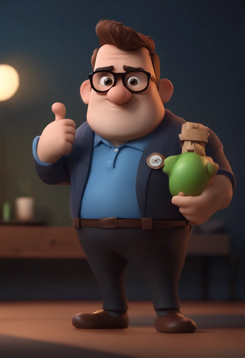 Cartoon character of a man with black glasses and a blue shirt, cabelos grisalhos curto, barba curta e grisalha, animation character, Caractere estilizado, animation style rendering, 3D estilizado, Arnold Maya render, 3 d render stylized, toon render keyshot, Personagem 3D, Personagem 3D, 3d rendering stylized, 3 d character render, personagem de desenho animado, Personagem de close up, Pose de personagem,  (Estilo Pixar) (master part:1.2) (Bokeh) (best quality) (pele detalhada) (textura detalhada) (8k) (argila) (Cinematic lighting) (foco nítido