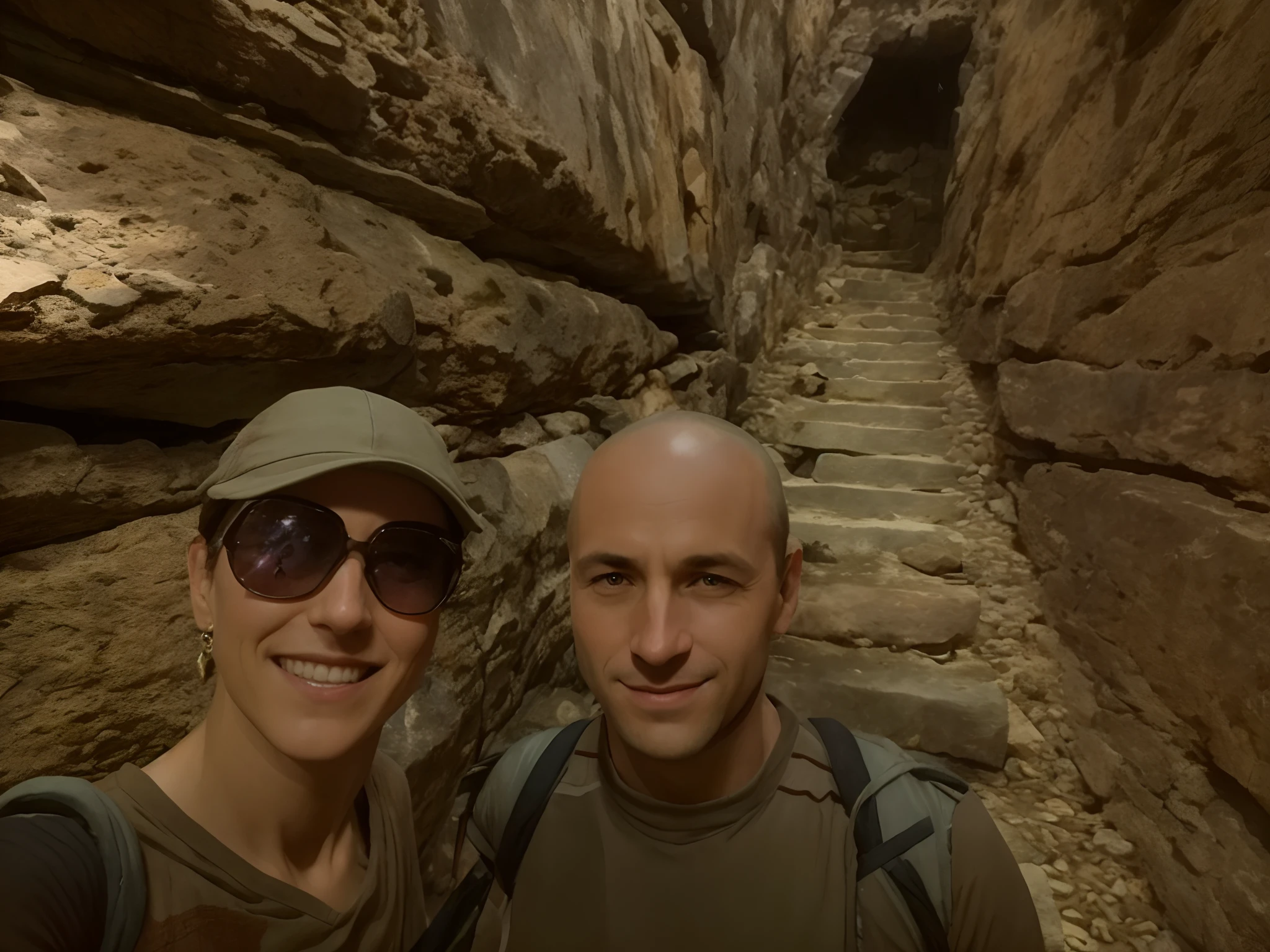 There are two people in front of a stone wall, 400 passos, com um templo secreto assustador, belos arredores, Aventurar, passos 50, in the stone ruins, hora de subir o caminho da montanha, Velhos degraus de pedra, escada de pedra, Kate Oleska e Jim Kay, olhando desta forma, Millaise e Greg Rutkowski, rocha musgosa